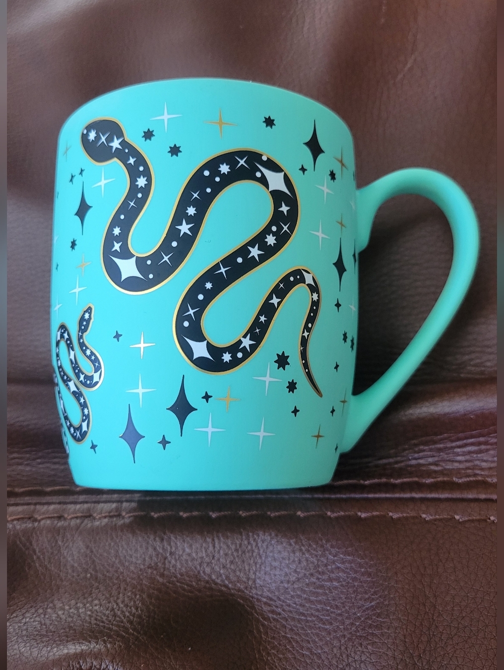 Cobwebs & Cauldrons Halloween Teal Mug Cup Celestial Serpent Snake Design
